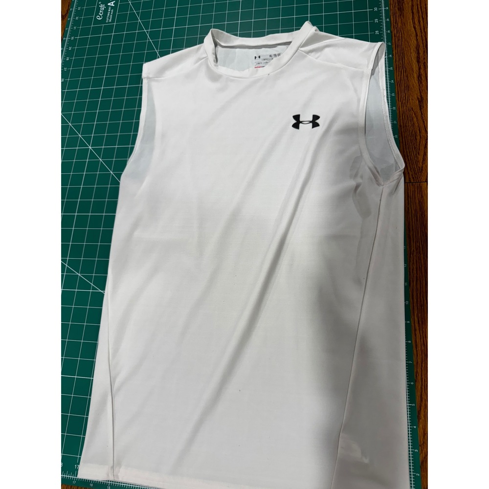 Under Armour HeatGear Compression Tank Top Mens XL White Sleeveless Gym Shirt - Picture 1 of 7